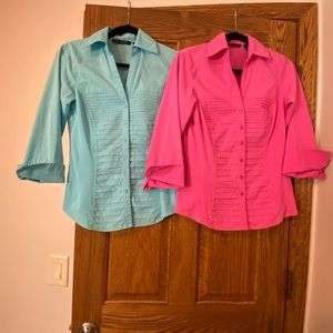 Zac & Rachel Pink & Blue Tuexdo Pleat Blouses